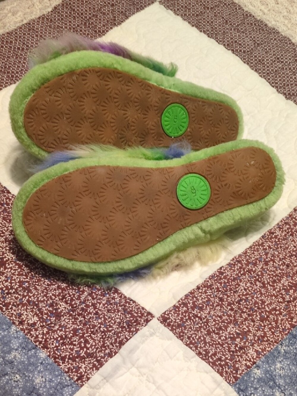 UGG Green Multi-Color Fluff Slide Sandals - Picture 4 of 6